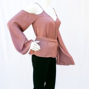 Cold Shoulder Tie Waist Blouse